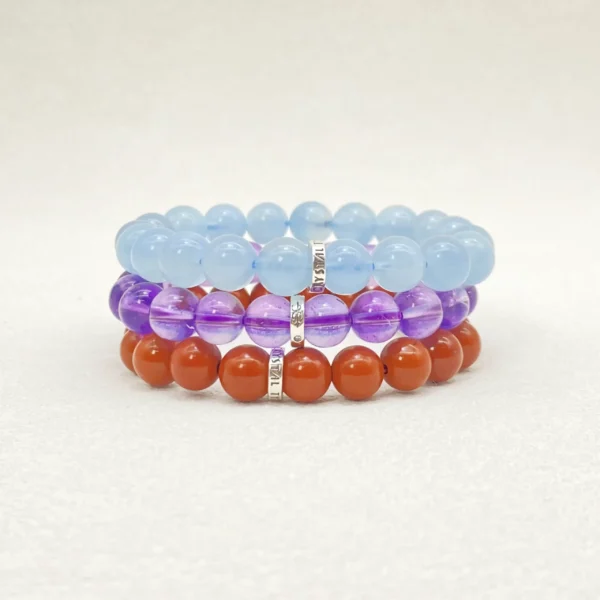 Aquarius is independent, innovative, and compassionate, yet sometimes detached or overthinking. This Aquarius Bracelet set features Aquamarine, Uruguayan Amethyst, and Red Jasper, chosen to bring clarity, calm, and grounding. Ideal for daily wear or meditation, the bracelets support focus and emotional balance.