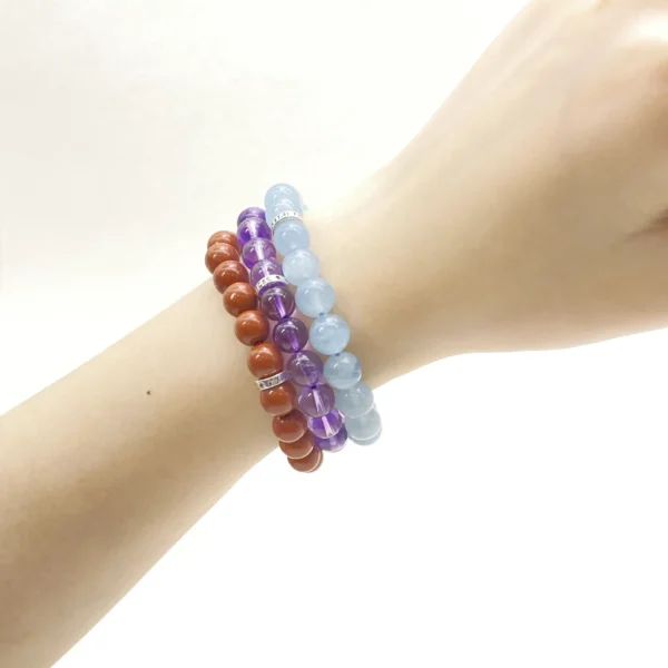 Aquarius is independent, innovative, and compassionate, yet sometimes detached or overthinking. This Aquarius Bracelet set features Aquamarine, Uruguayan Amethyst, and Red Jasper, chosen to bring clarity, calm, and grounding. Ideal for daily wear or meditation, the bracelets support focus and emotional balance.