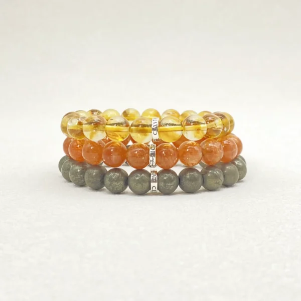 Leo is bold, radiant, and inspiring, yet sometimes sensitive to self-doubt. This Leo Zodiac Jewelry set features Citrine, Sunstone, and Pyrite, chosen to enhance confidence, joy, and grounding. Perfect for everyday wear or meditation, the bracelets empower the Leo spirit with balance and strength.