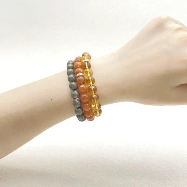 Leo is bold, radiant, and inspiring, yet sometimes sensitive to self-doubt. This Leo Zodiac Jewelry set features Citrine, Sunstone, and Pyrite, chosen to enhance confidence, joy, and grounding. Perfect for everyday wear or meditation, the bracelets empower the Leo spirit with balance and strength.