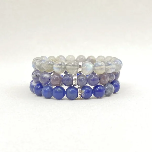 The Third Eye Chakra Bracelet Set includes Labradorite, Cordierite, and Sodalite—each chosen to enhance spiritual insight, clarity, and awareness. Perfect for meditation, decision-making, and creativity, this set restores balance to the third eye chakra’s energy, helping you connect with your inner guidance and embrace higher wisdom.
