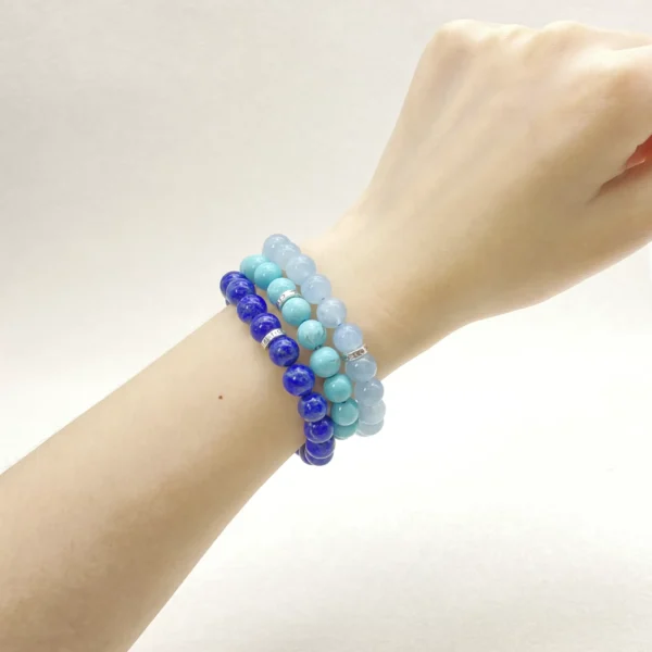 The Throat Chakra Crystals Bracelet Set includes Aquamarine, Blue Lace Agate, and Lapis Lazuli—each chosen to encourage clarity, courage, and truth. Perfect for professionals, creatives, or anyone seeking to express themselves confidently, this set restores balance to the throat chakra’s energy and helps you share your authentic voice with the world.