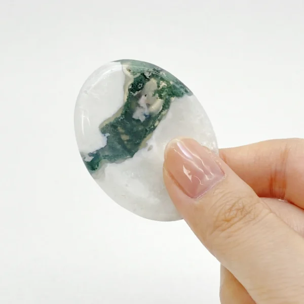 Moss Agate Worry Stone restores calm, balances emotions, and supports gentle renewal. Carry grounded peace with you—bring this soothing stone home today.