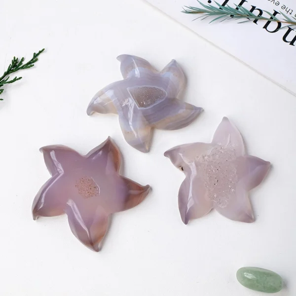 Radiating gentle vitality, the Druzy Agate Starfish supports physical healing and steady renewal. Hand-carved with a shimmering druzy center, it reflects resilience, balance, and heart-centered energy. This symbolic ocean form brings calming strength and restorative presence to spaces dedicated to healing and well-being.
